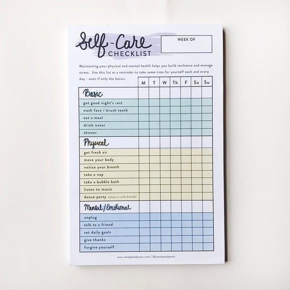 Notepads Self Care Checklist Tracker | Etsy